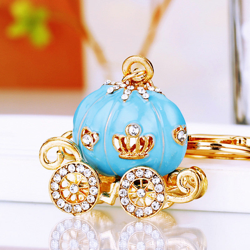 Wholesale Metal Rhinestone Pumpkin Carriage Keychain Bag Charm Pink Car Key Accessory Decorative Gift