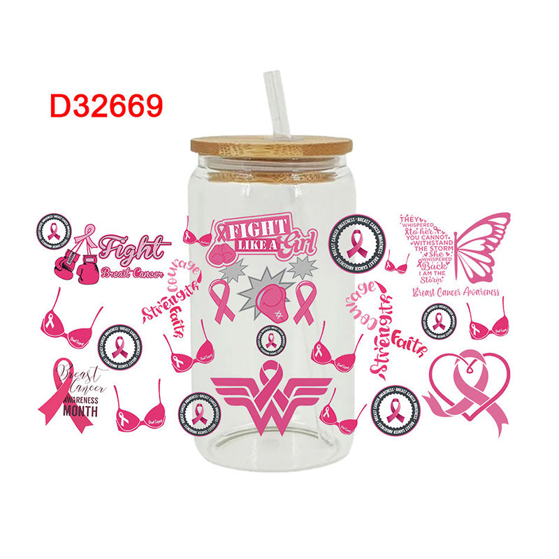 Wholesale Pink Love Butterfly 16oz Cup UV DTF Wraps