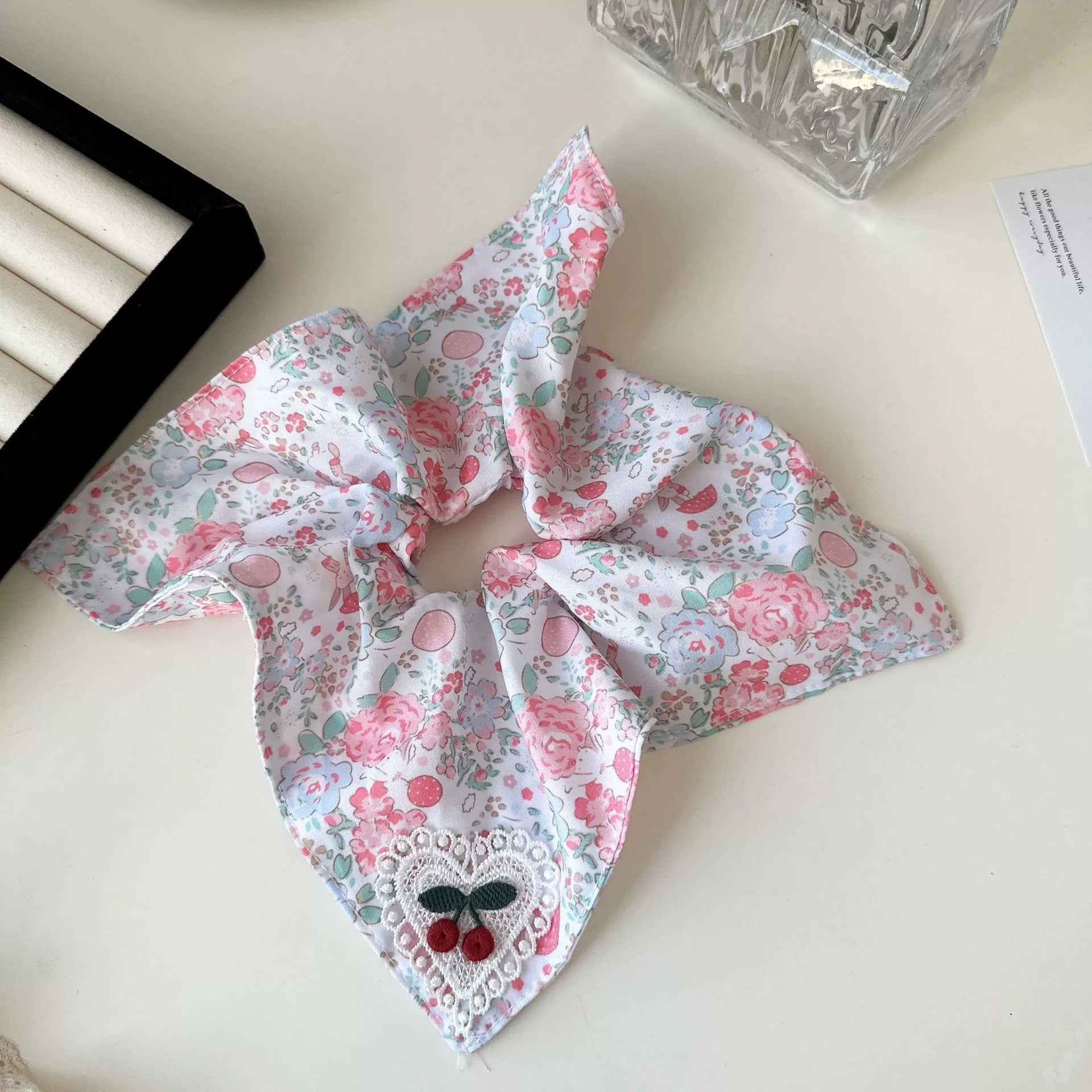 Wholesale Fabric Square  With Openwork Lace Hair  Scrunchie