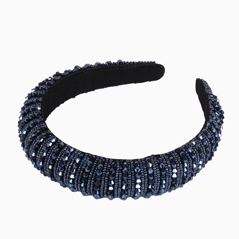 Wholesale Thick Sponge Pressed Hair Beaded Fabric Crystal Headband