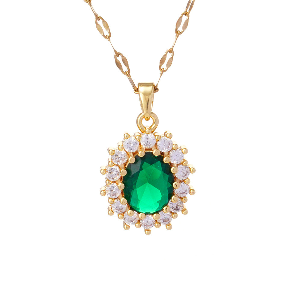 Wholesale Colorful Round Zircon  Luxury Exquisite Stainless Steel Clavicle Necklace