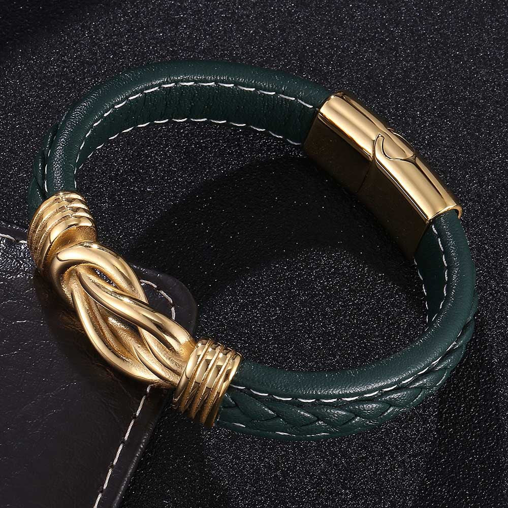 Wholesale Punk Genuine Leather Stainless Steel Jewelry Wholesale Titanium Steel Electroplated Genuine Gold Bracelets