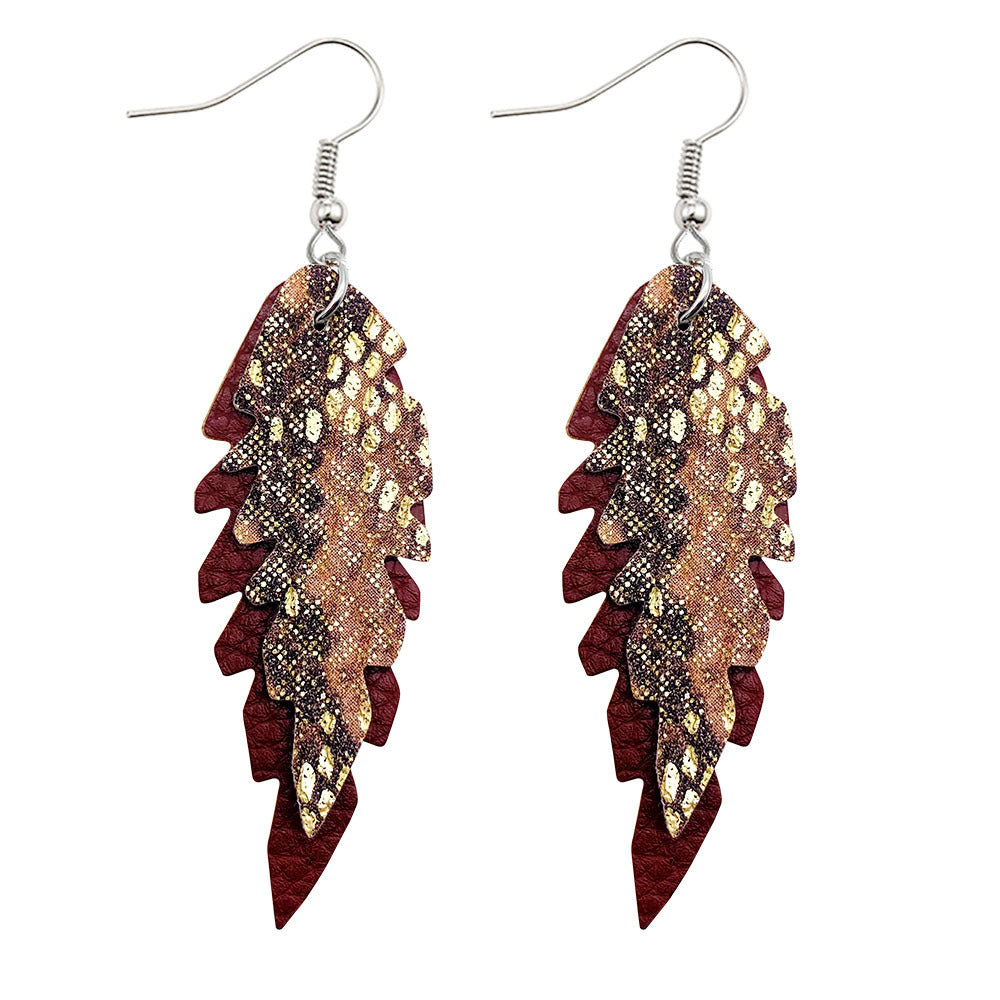 Wholesale Leopard Print Leaf Shaped Leather Earrings
