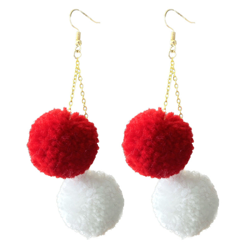 Wholesale 2pcs Valentine's Day Wool Ball Pink Chain Ball Color Matching Cute Autumn and Winter Earrings