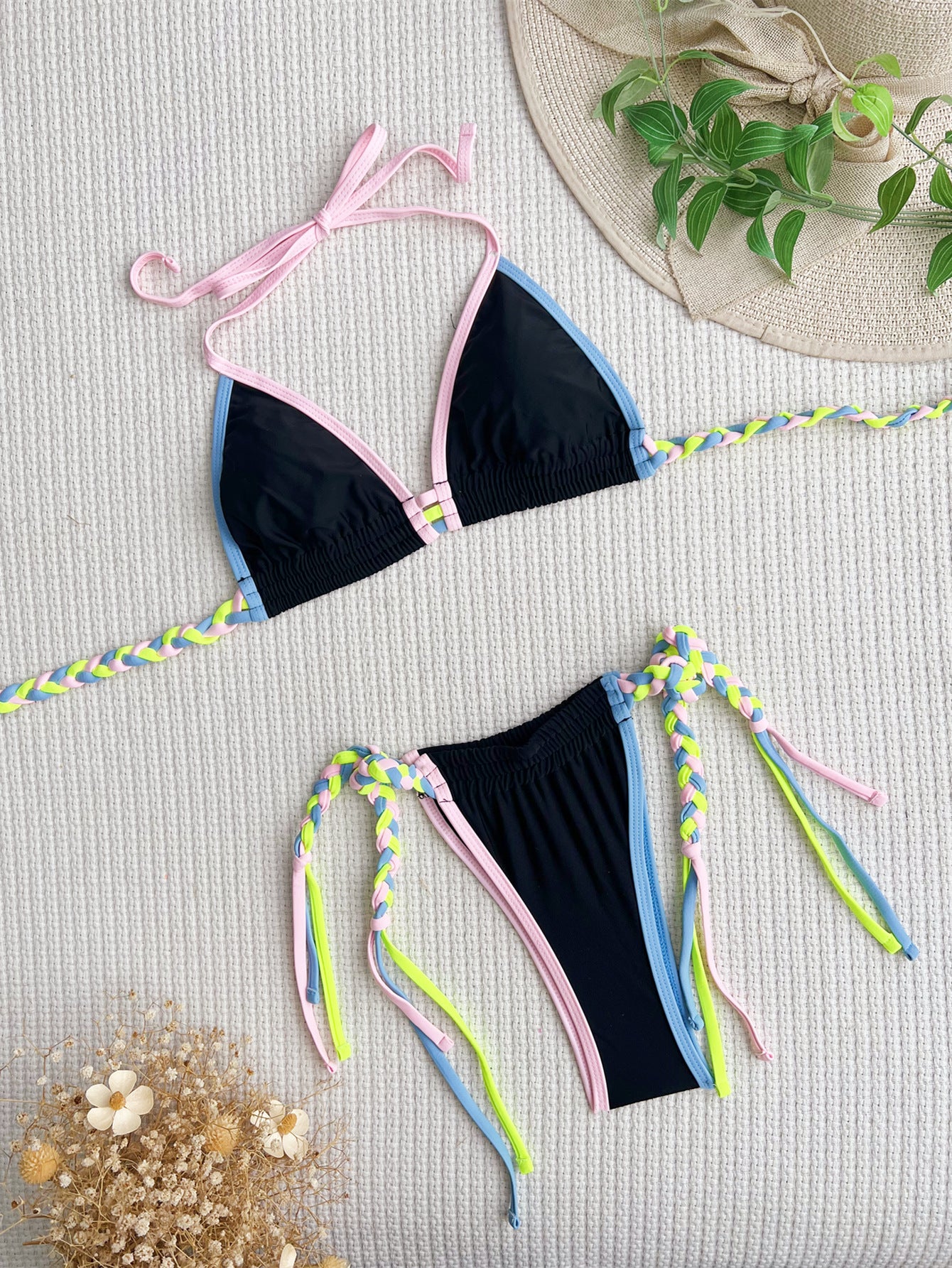 Wholesale Backless Straps Colorblock Polyester Swimwear