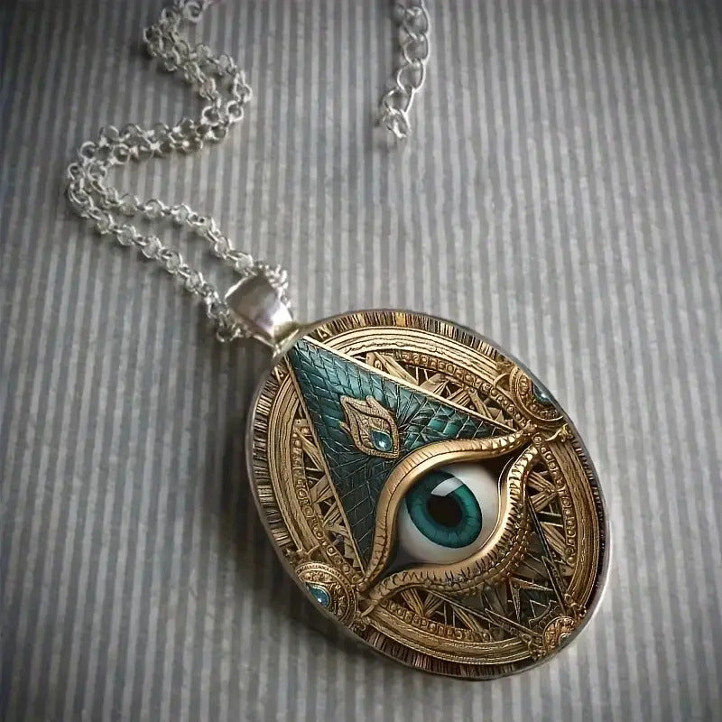 Wholesale retro Eye Pattern Elliptical Pendant Necklace