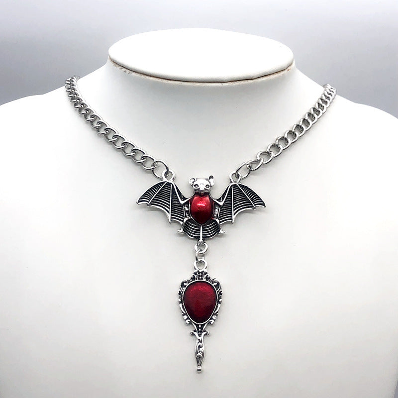 Wholesale Dark Gothic style exaggerated red vampire bat blood mirror earrings