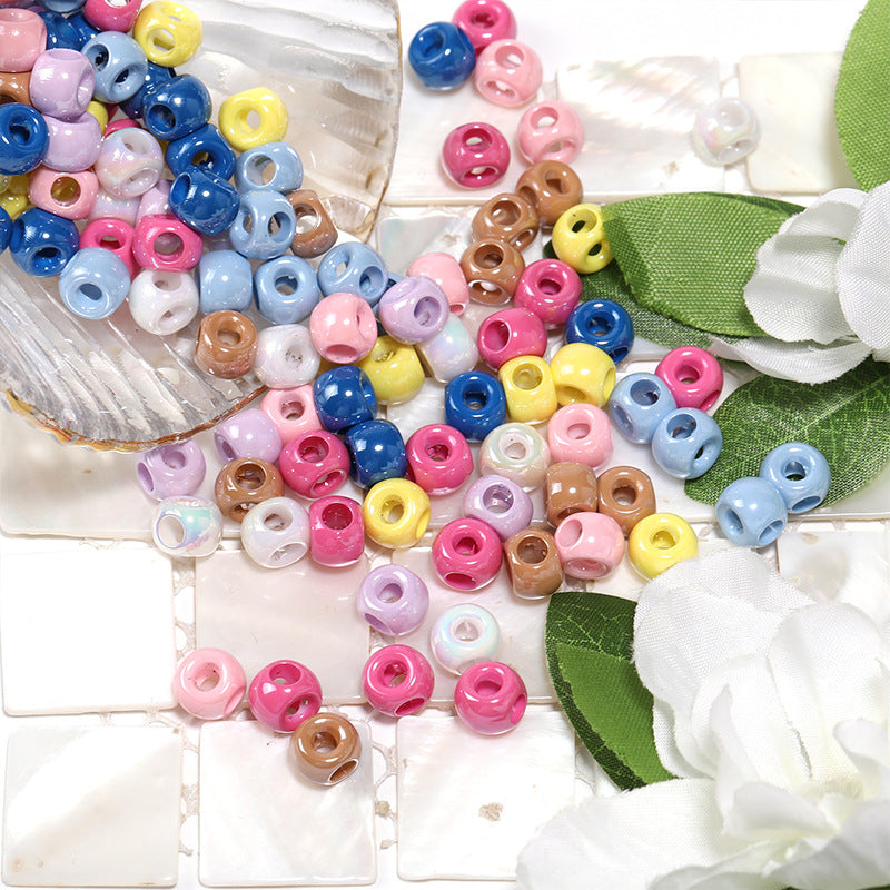 Wholesale 300pcs  Acrylic Glossy Cream Solid Color Four Way Beads DIY Spacer