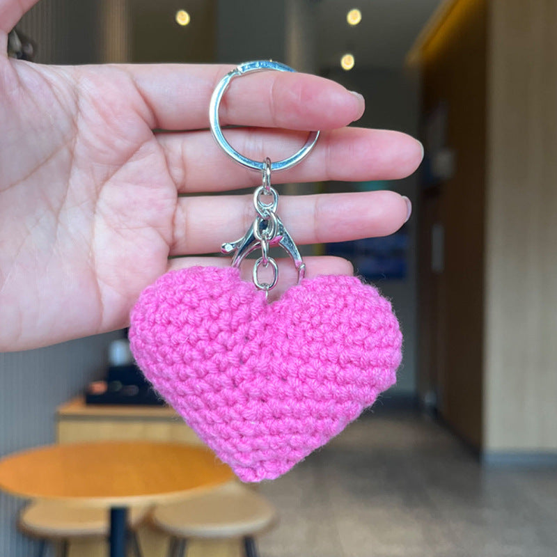 Wholesale Handmade crochet colored yarn heart-shaped keychain