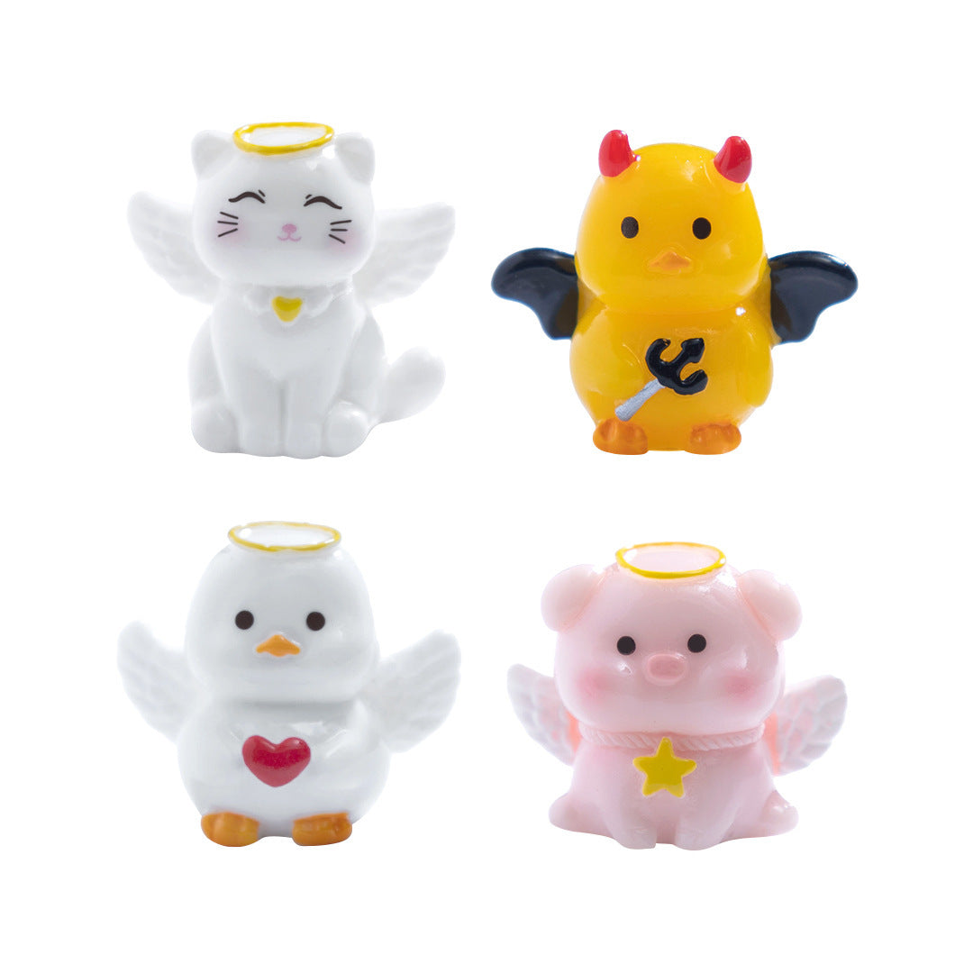 Wholesale Cute Cat Angel Devil Resin Figurine Miniature Desktop Decor DIY Accessory Gift