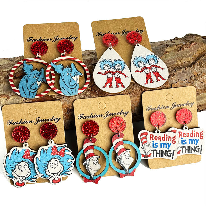 Wholesale Wood Printed Acrylic Fun Earrings