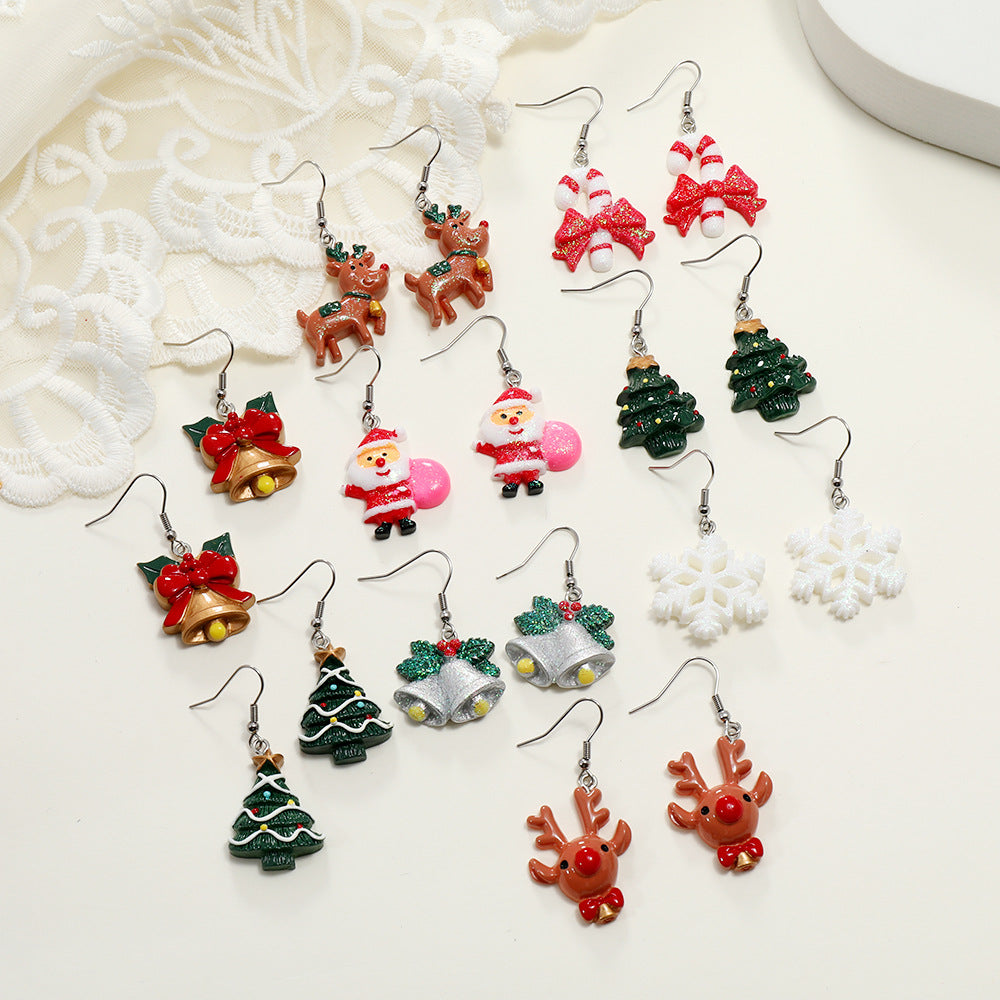 Wholesale Santa Claus Elk Snowflake Resin Earrings