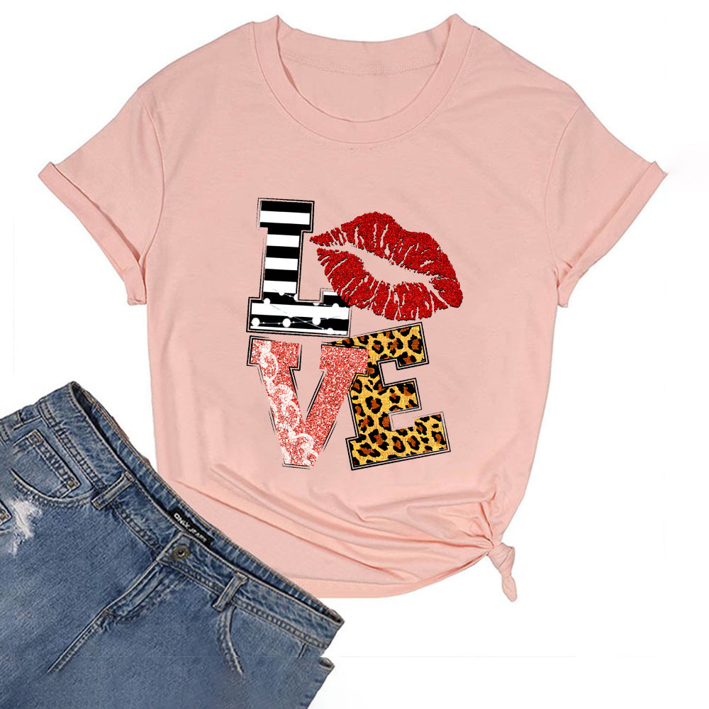 Wholesale Valentine's Day LOVE letter print short sleeves