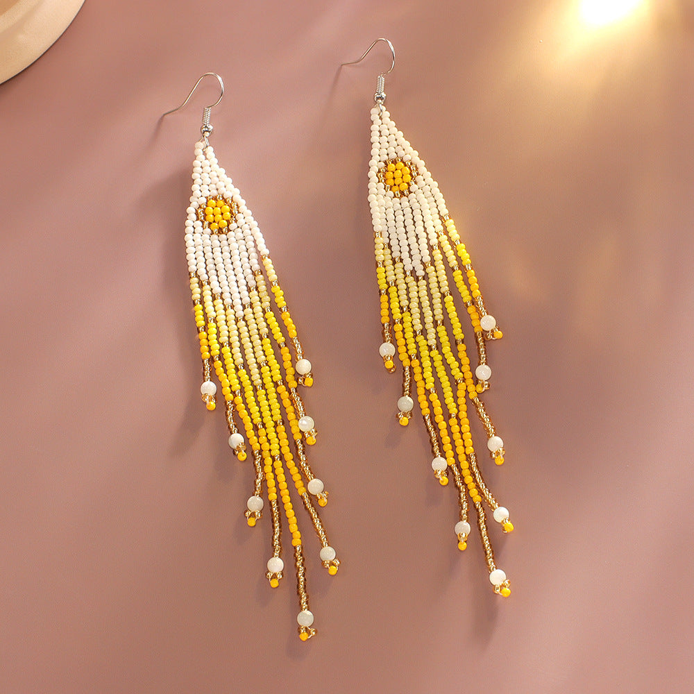 Wholesale Colorful Rice Beads Bohemian Tassel Earrings