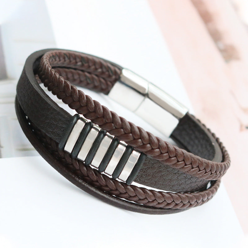 Wholesale Titanium Steel Woven Leather Rope Bracelets