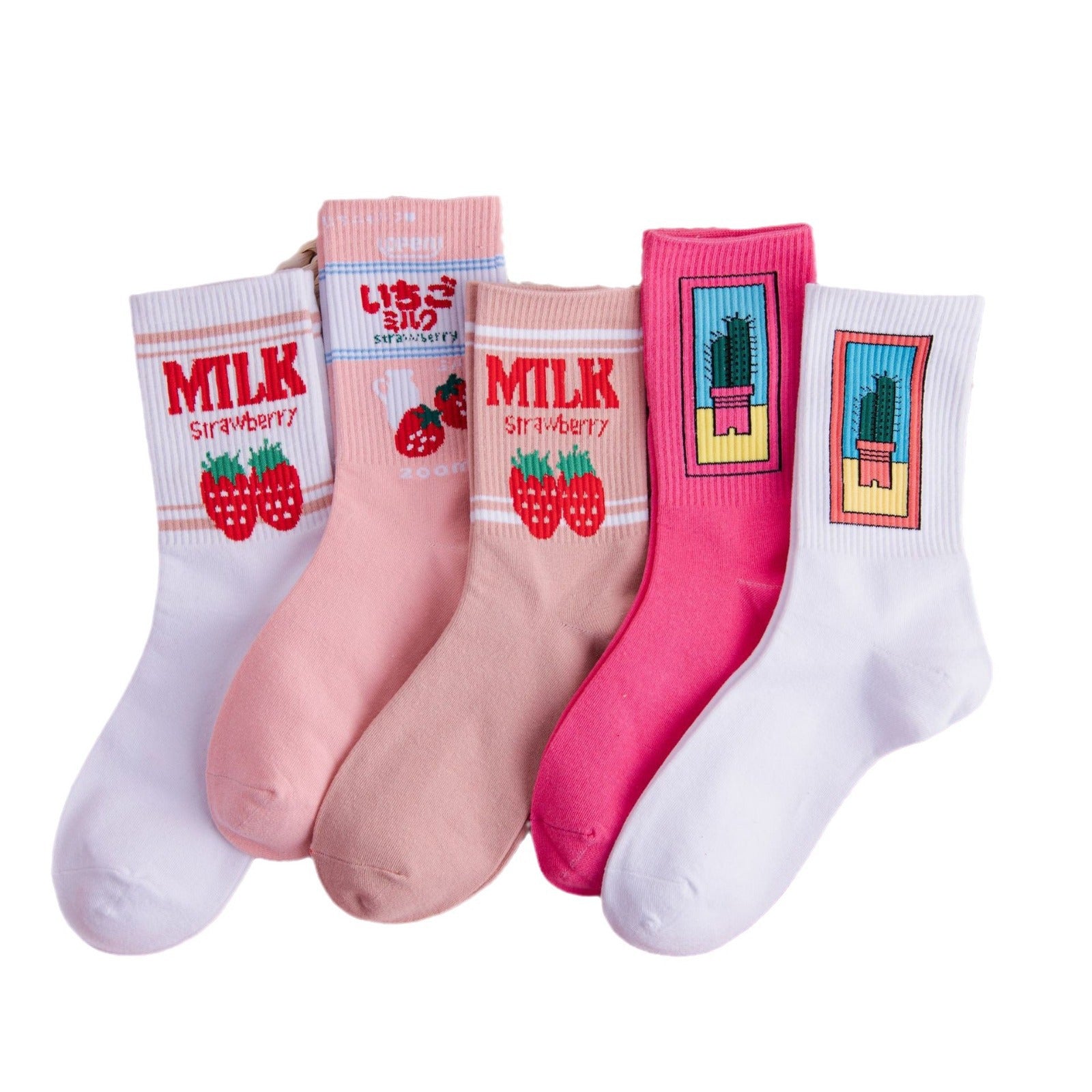 Wholesale Pink Strawberry Is Versatile and Wears Mid-socks Over The Collegiate Style