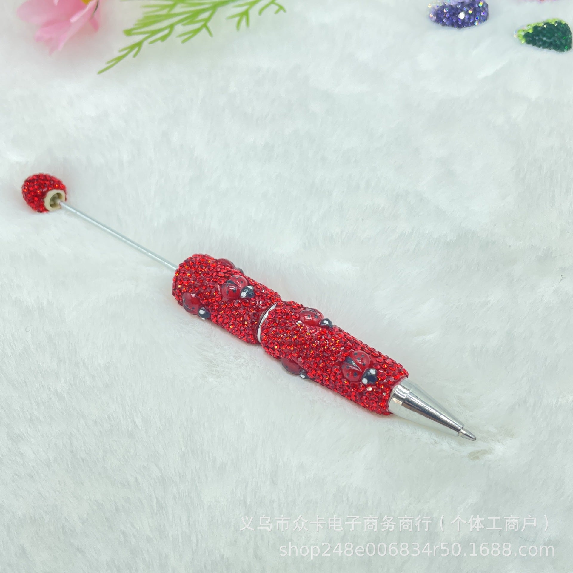 Wholesale 20pcs  Diamond-Encrusted Electroplated Ladybug DIY Fancy Beadable Pens