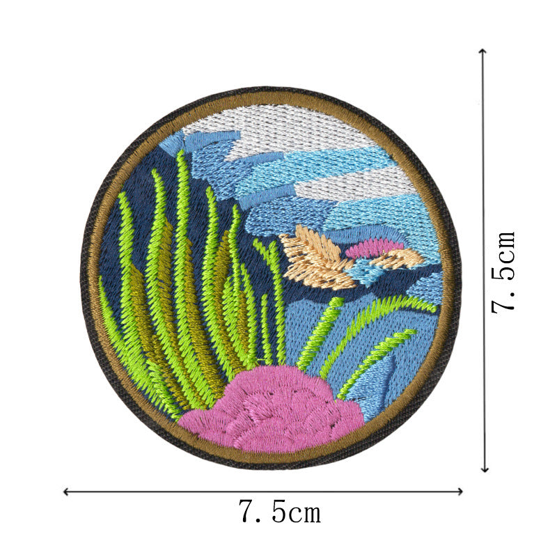 Wholesale Ocean Animal Seaweed Embroidery Patches 9 Piece Sew On Appliques Stylish DIY Craft Accessory For Clothing Towels Gift