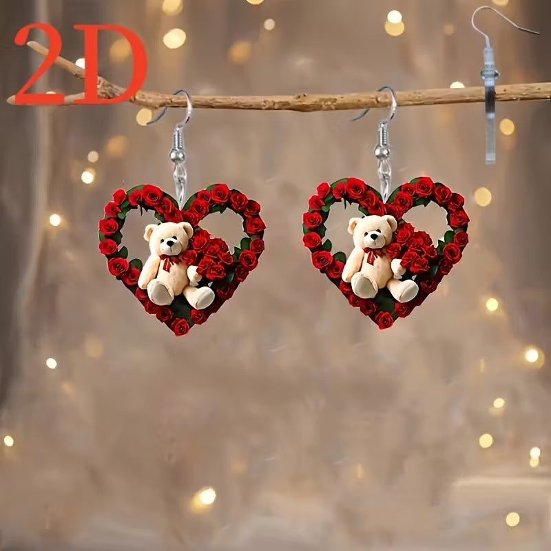 Wholesale Heart shaped  rose Valentine' s Day acrylic earrings