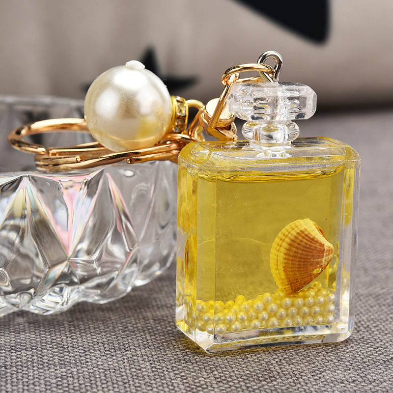 Wholesale Pearl Shell Acrylic Perfume Bottle Key Chain