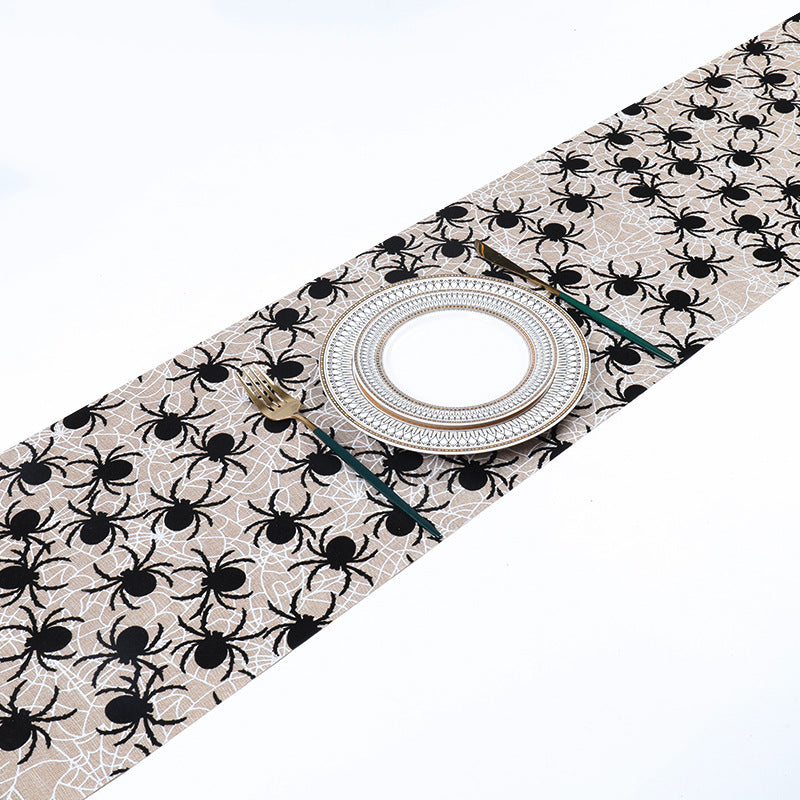 Wholesale Halloween Fine Linen Print Flocked Tablecloth