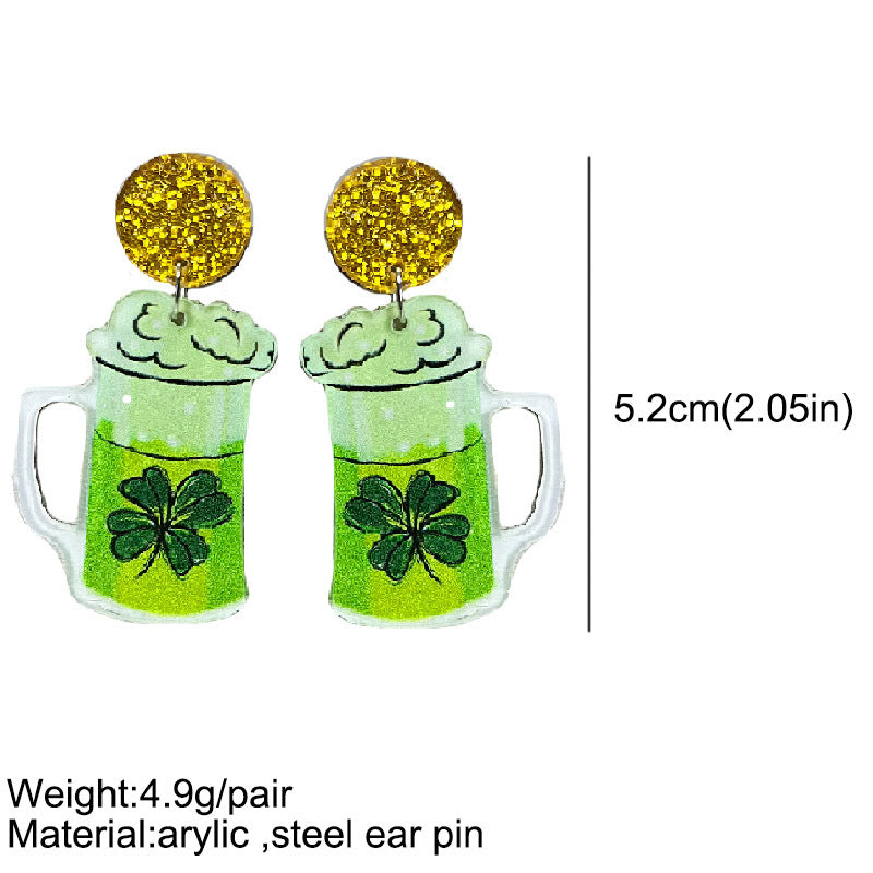 Wholesale 2 Pairs/pack St. Patrick's Day Clover Beer Rainbow Acrylic Earrings