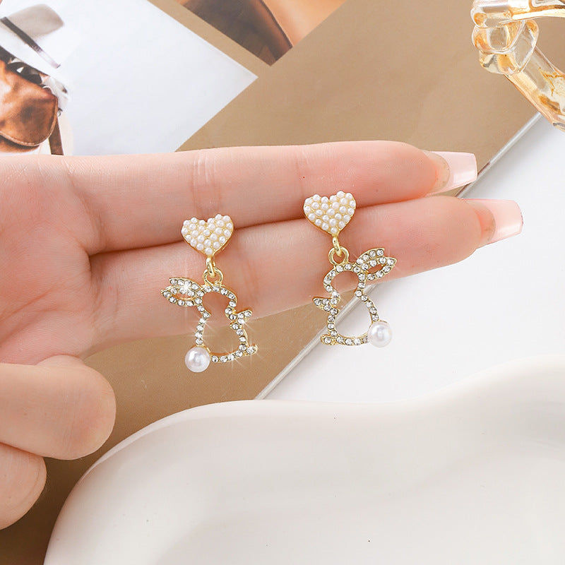 Wholesale Easter Small Silver Needle Metal Bunny Alloy Earrings