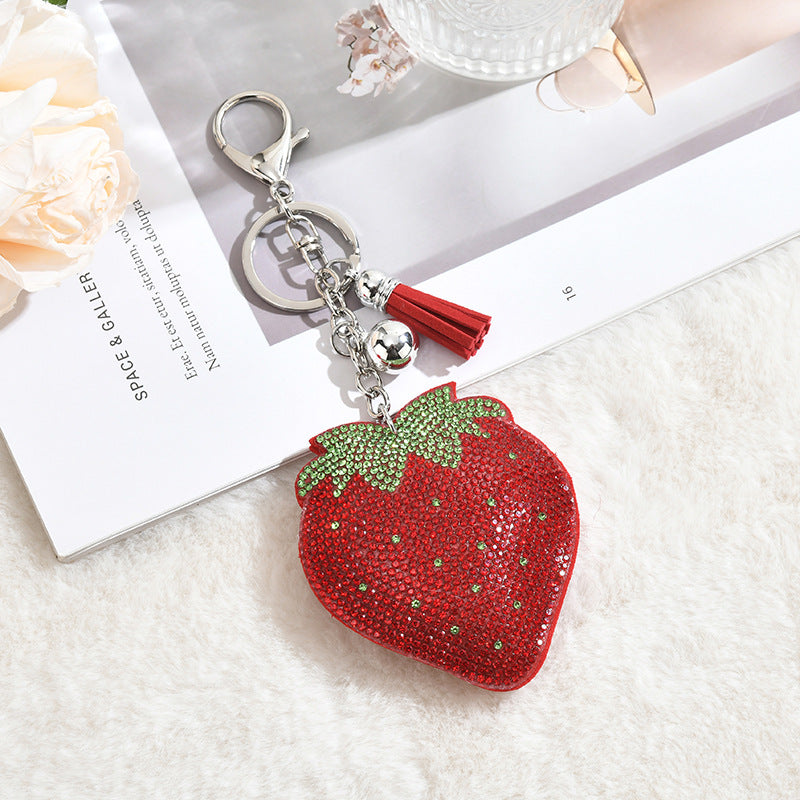 Wholesale Tassel Creative Fruit Strawberry Rhinestone Keychain