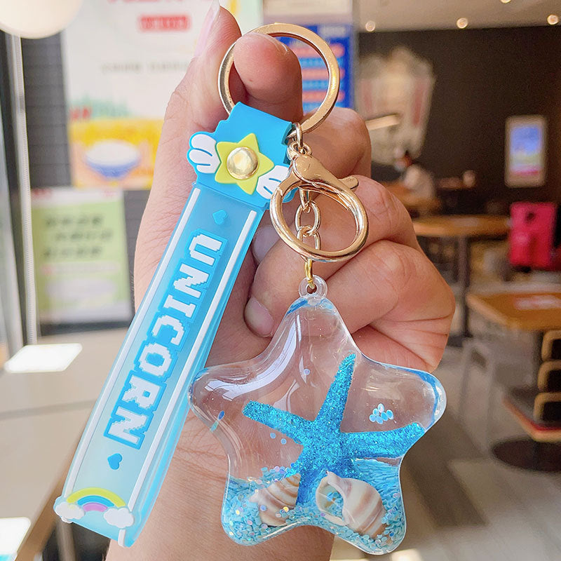 Wholesale Cute Starfish Quicksand Bottle Oiled Acrylic Keychain
