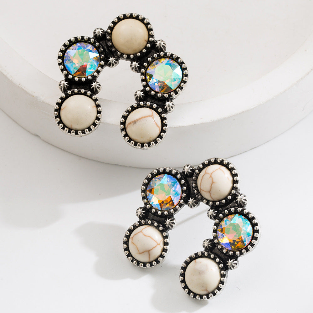 Wholesale Ethnic retro diamond turquoise geometric pendant earrings