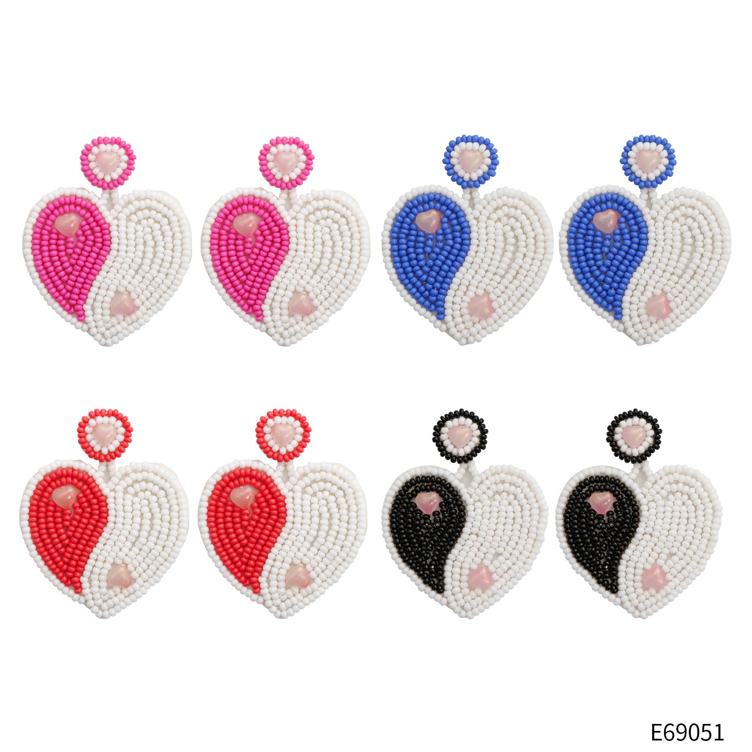 Wholesale Bohemian Exaggerated Retro Heart-shaped Ethnic Rice Beads Earrings Handmade Tassel Love Mother's Day Earrings