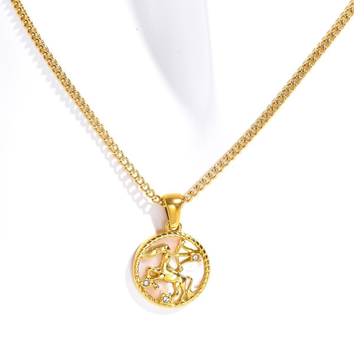Wholesale Copper Electroplated 12 Zodiac Signs Necklace With Colorful Birthstone Zircon Pendant Laser Engraved Boutique Jewelry Gift