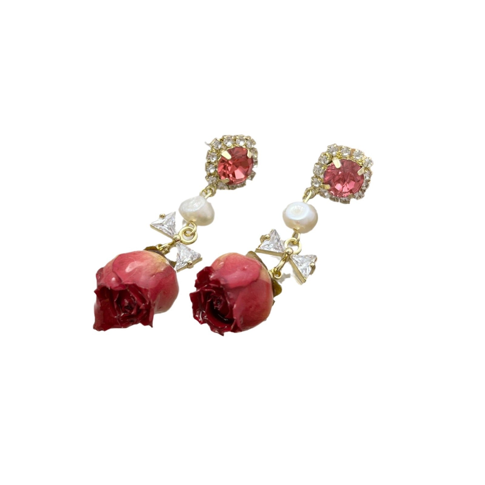Wholesale Elegant Temperament Everlasting Flower Retro Forest Pearl Rose Earrings