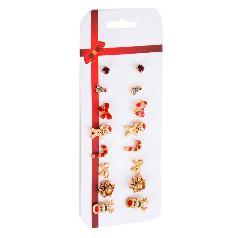 Wholesale Christmas Cartoon Elk Cane Christmas Tree Alloy Stud Earrings Set