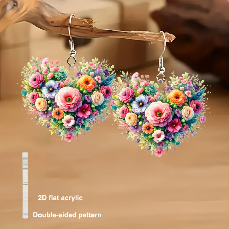 Wholesale Rose heart-shaped Valentine' s Day acrylic earrings