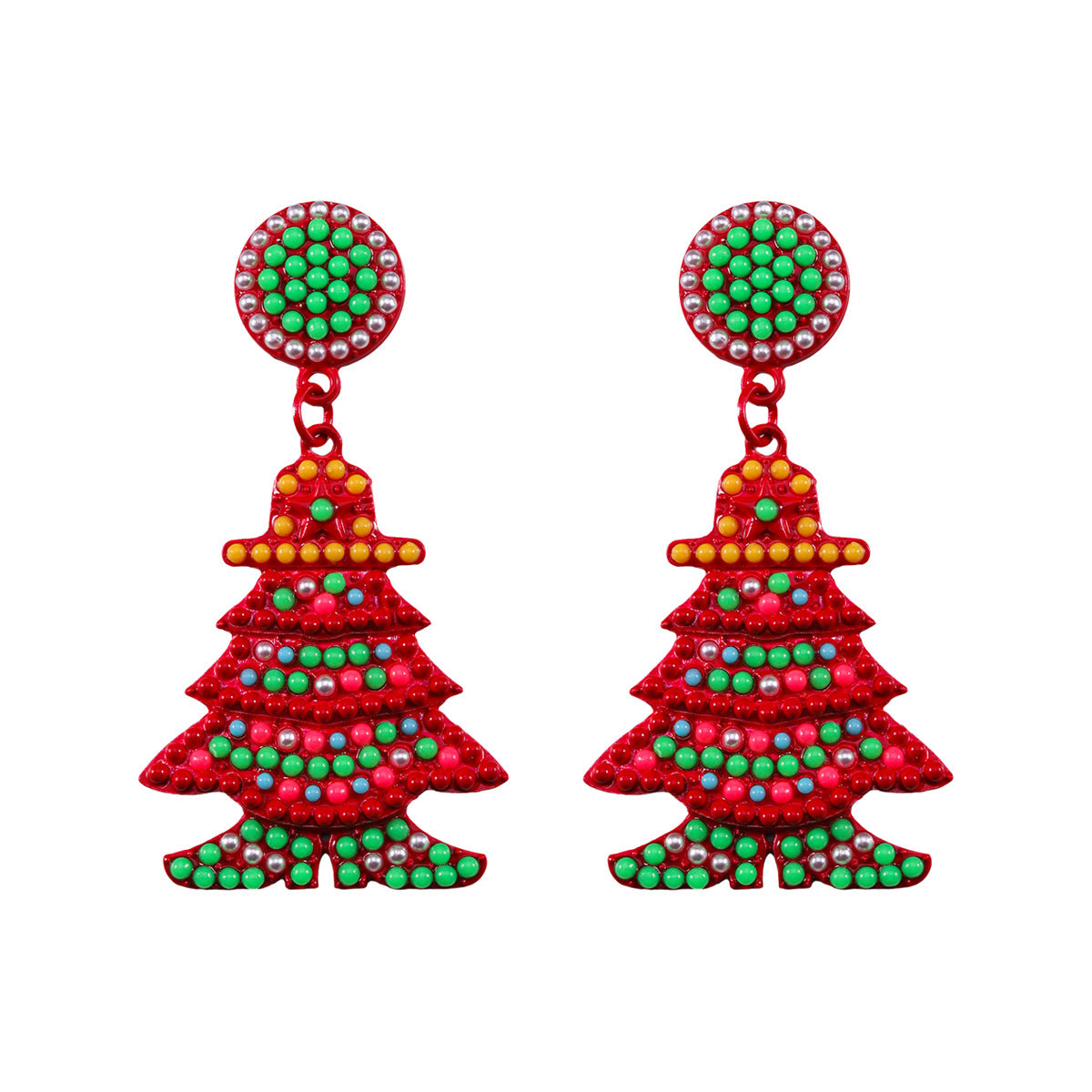 Wholesale Christmas Rice Beads Christmas Tree Festival Alloy Sprayed Earrings