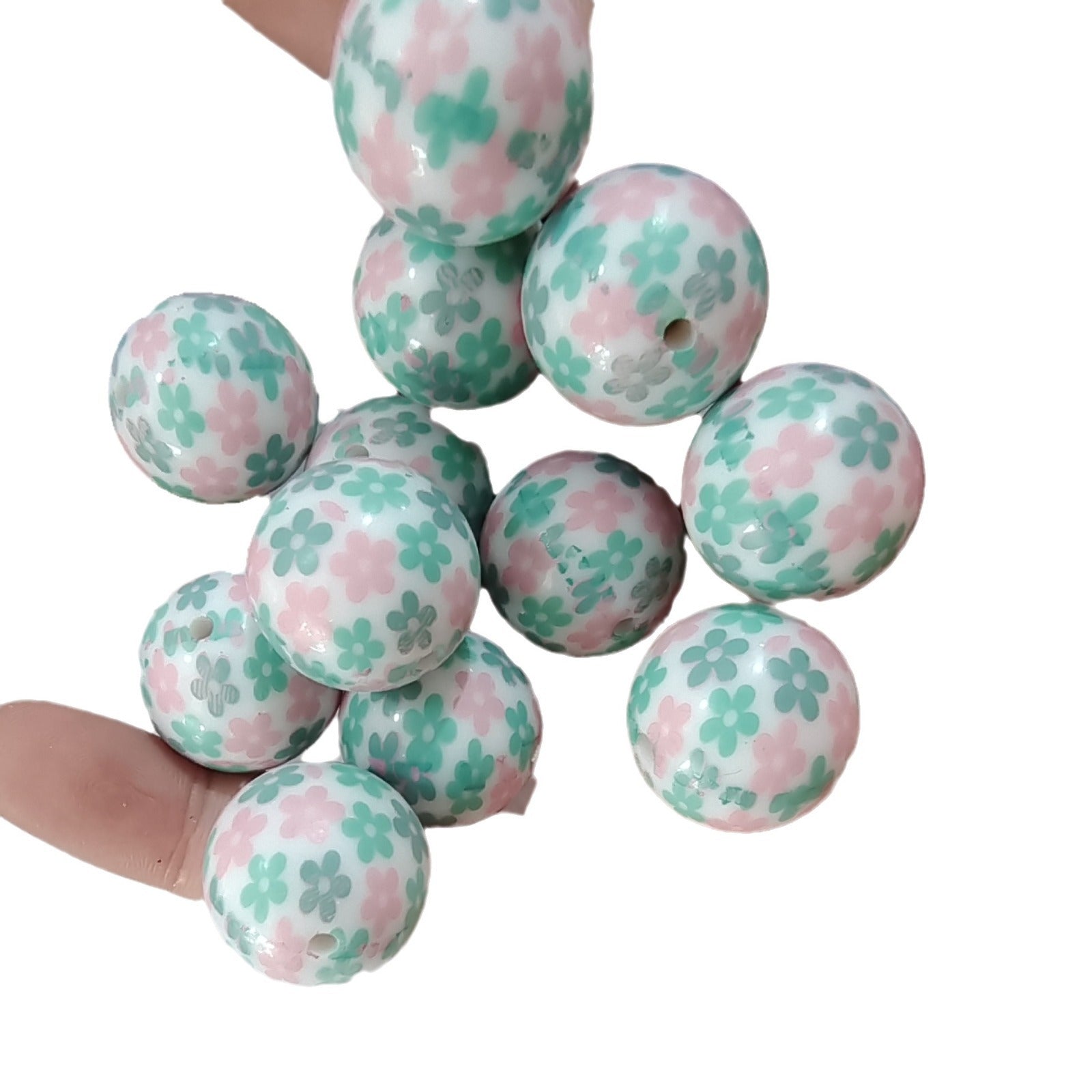 Wholesale 5pcs 20MM Acrylic Two-color Flower Print Beads