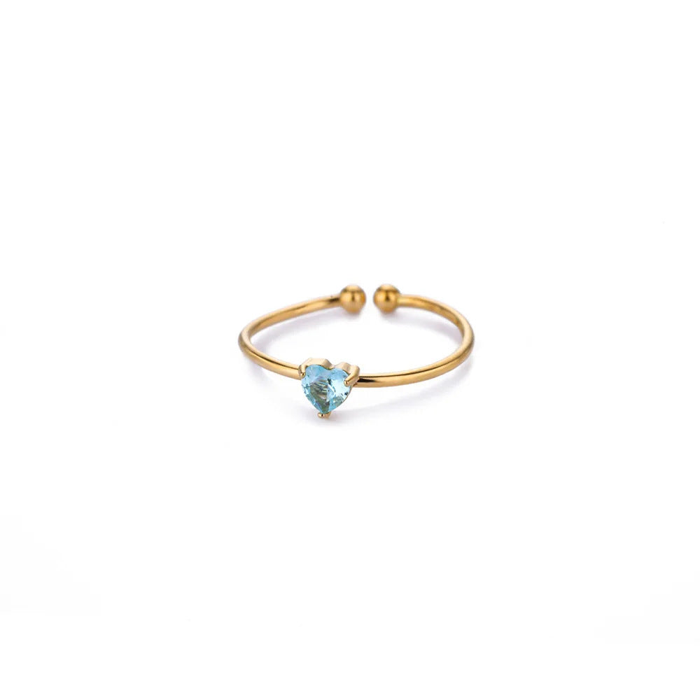 Wholesale Stainless steel zircon heart shaped open ring