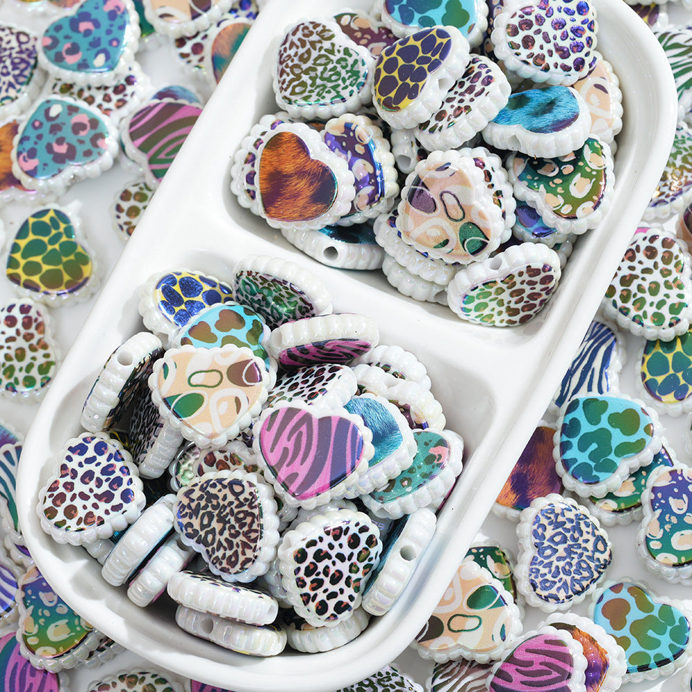 Wholesale 10pcs Love leopard lace perforated beads for DIY bead