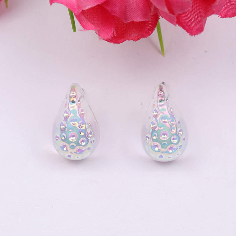 Wholesale Retro High-end Water Drop Acrylic Color Hammered Earrings