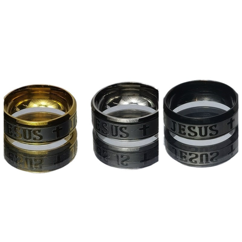 Wholesale Titanium Steel Corrosion Letters Men's Ring