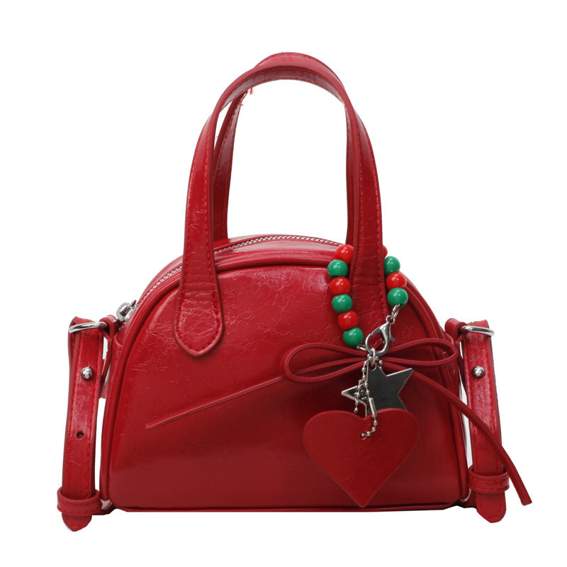 Wholesale Red Fashionable All-match Oil Leather Single Shoulder Shell Bag