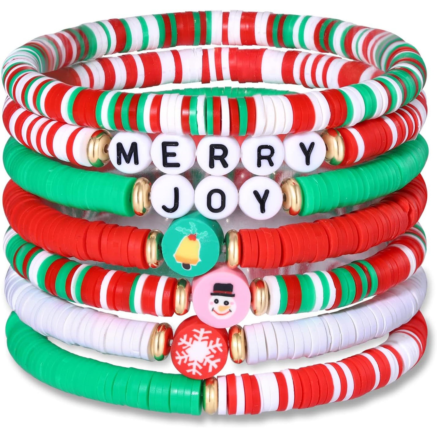 Wholesale 10pcs Red and Green Christmas Theme Clay Beam Bracelet