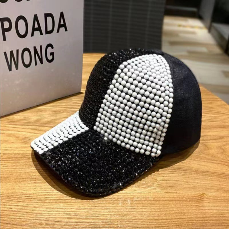 Wholesale Cotton Two-color Patchwork Diamond Studded Baseball Caps