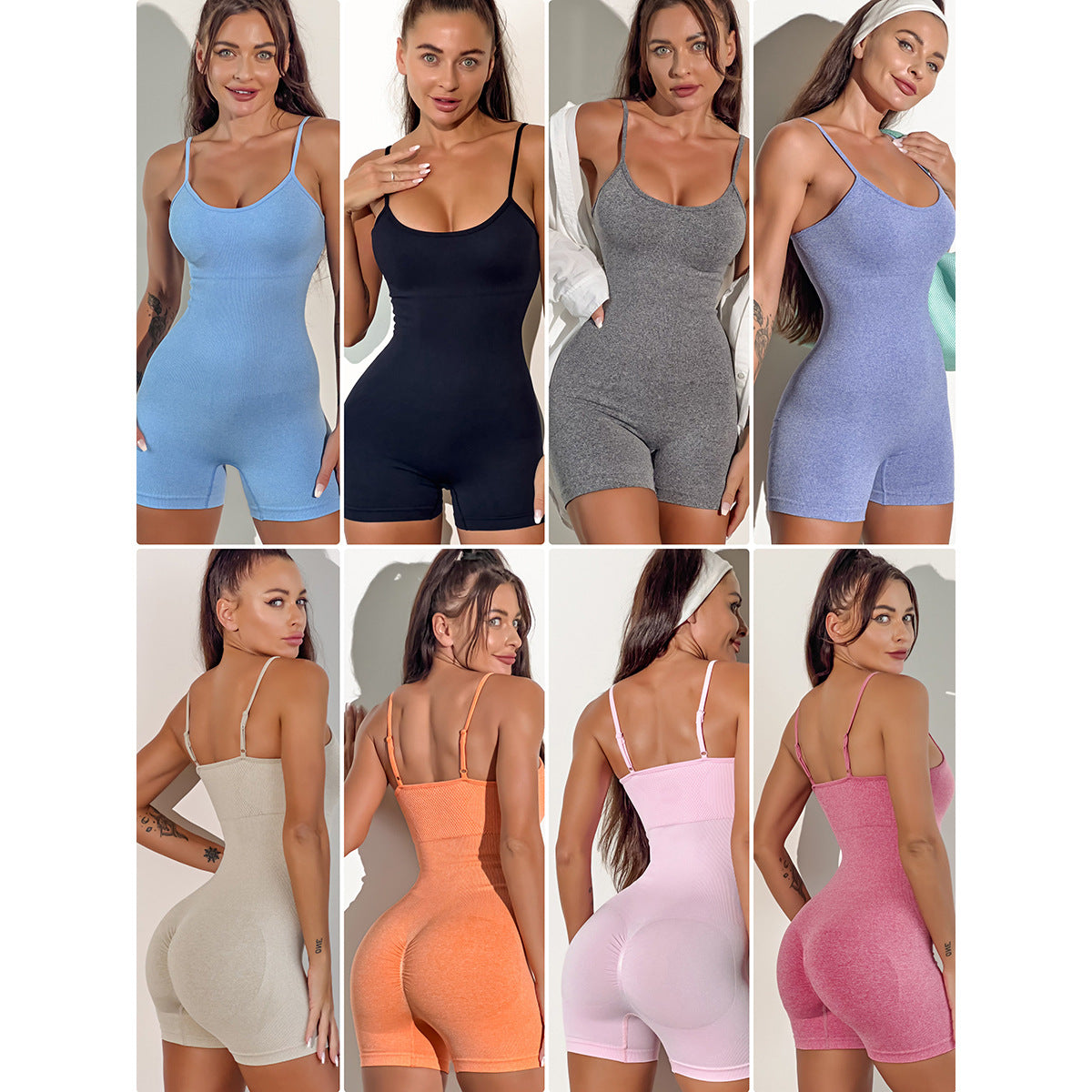 Wholesale new sling one-piece yoga clothes seamless slim Peach Hip sports fitness jumpsuit shorts