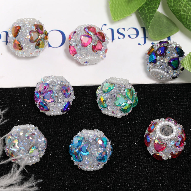 Wholesale 10pcs Flashing Heart Rhinestone DIY Lucky Four-Leaf Clover Sugar Diamond Ball Heavy Industry Beads