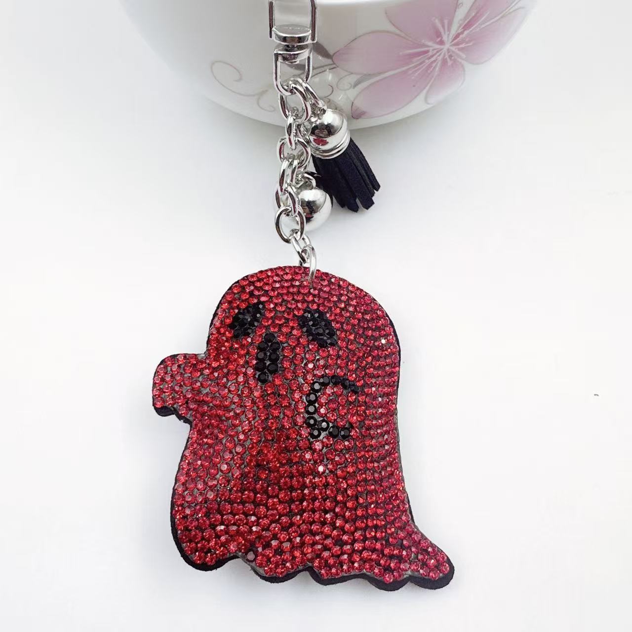 Wholesale Zinc Alloy Rhinestone Ghost Keychain  Bag Charm Women S Purse Accessory Car Key Pendant