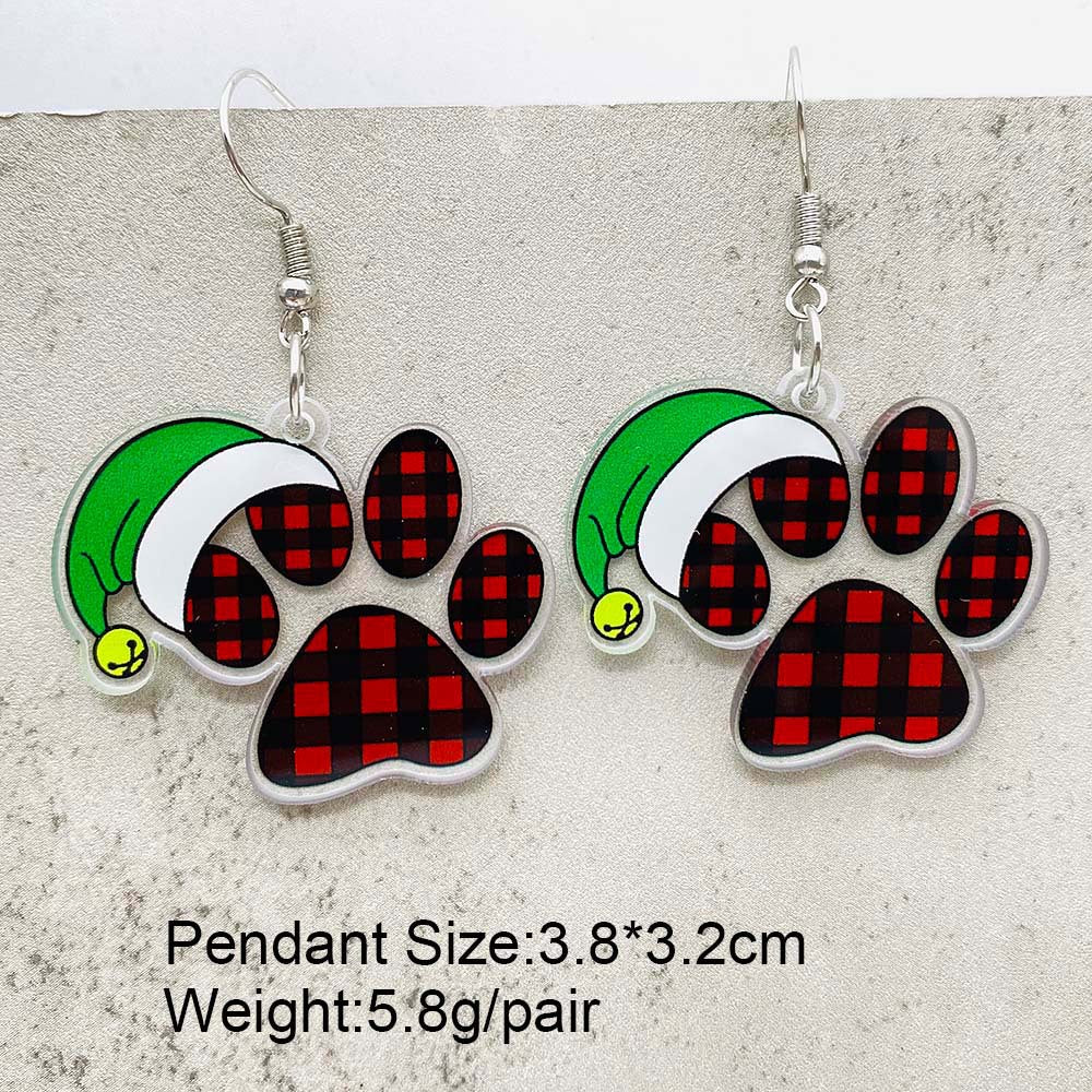 Wholesale Christmas Green Red Plaid Cat's Paw Leopard Print Elk Acrylic Earrings