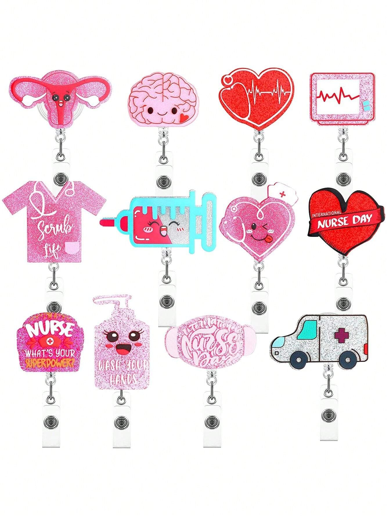 Wholesale Acrylic Love Clothes Syringe Mask Retractable Badge Scroll Keychain