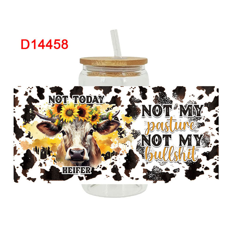 Wholesale Black and white cartoon calf  16oz Cup UV DTF Wraps